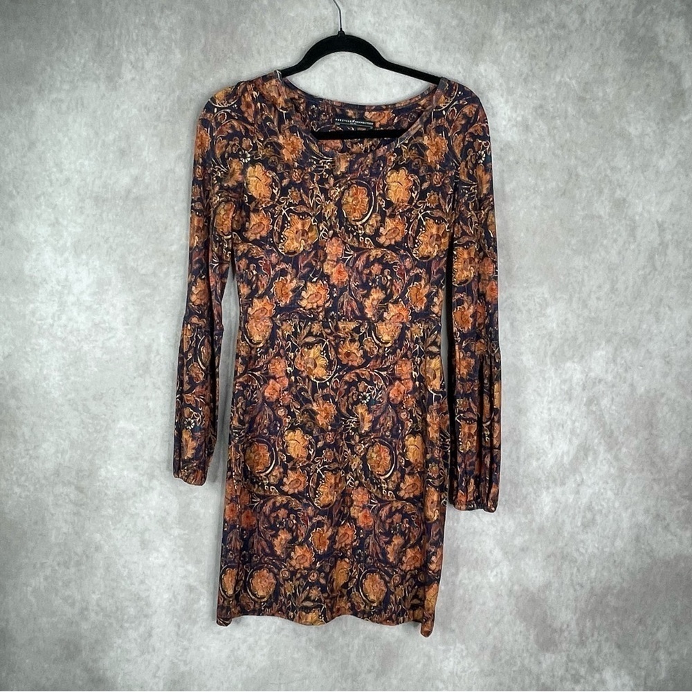 Peruvian Connection Autumn Floral Bodycon‎ Puff Sleeve Dress Size XS